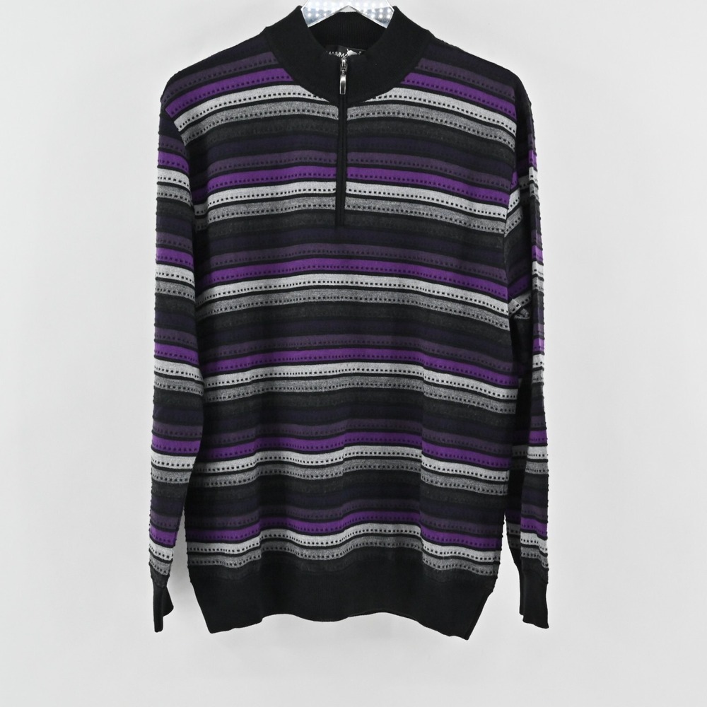 Maremma Wool Sweater Mens Size XL Purple Stripe Blend Knit Quarter Zip Italy